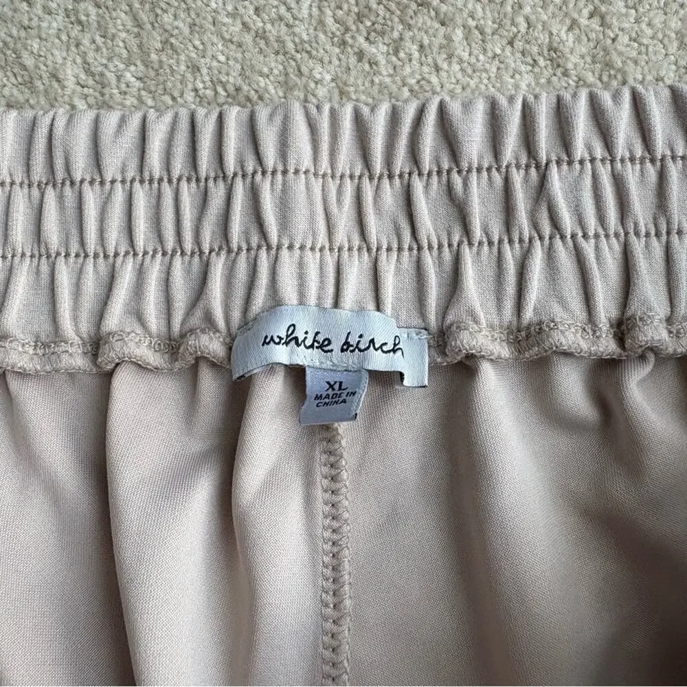 White Birch Cream Elastic Waist cargo jogger Pants